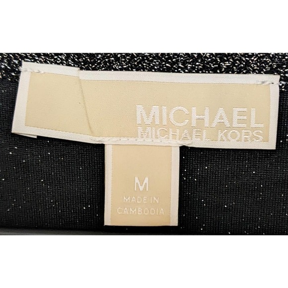 Michael Michael Kors Womens Metallic Short Sleeve Top Size M Black Silver - Picture 3 of 4